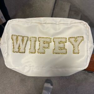 White wifey bag with gold letters used once